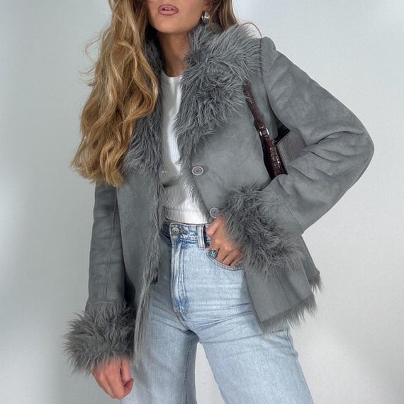 Grey suede jacket fur clearance