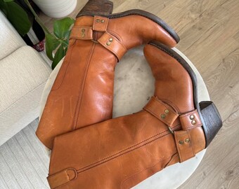 Botas desgastadas de cuero marrón western country boho vaquero jinete vaquera talla 8