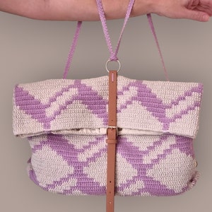 Handmade Crochet bag, Backpack bag Beige and Lilac, Crochet Backpack, Summer Bag