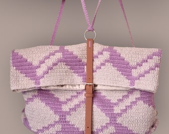 Handmade Crochet bag, Backpack bag Beige and Lilac, Crochet Backpack, Summer Bag