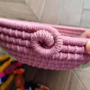Rope Basket: Pale Pink & Green Braided Cotton Bowl