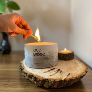 Oud Wood SOY CANDLE Ceramic Candle Home Decoration Hand Poured Big (12.3*7.1 cm)