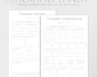 Therapie Notizen Vorlage, Planer für Psychotherapie, Vorlage für Therapie Vor- und Nachbereitung