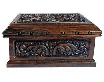 Locking Jewelry Box, Handmade Walnut Souvenir Chest, Walnut Pirate Chest, Hand Carved Jewelry Chest, Gift Wooden Box, Walnut Pirate Chest