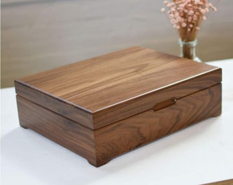 Large Handmade Walnut keepsake Box, Engraved Wooden Jewelry Box, Personalized Wooden Box, Baby Memory Box, Chest with Lock - Mother's Day