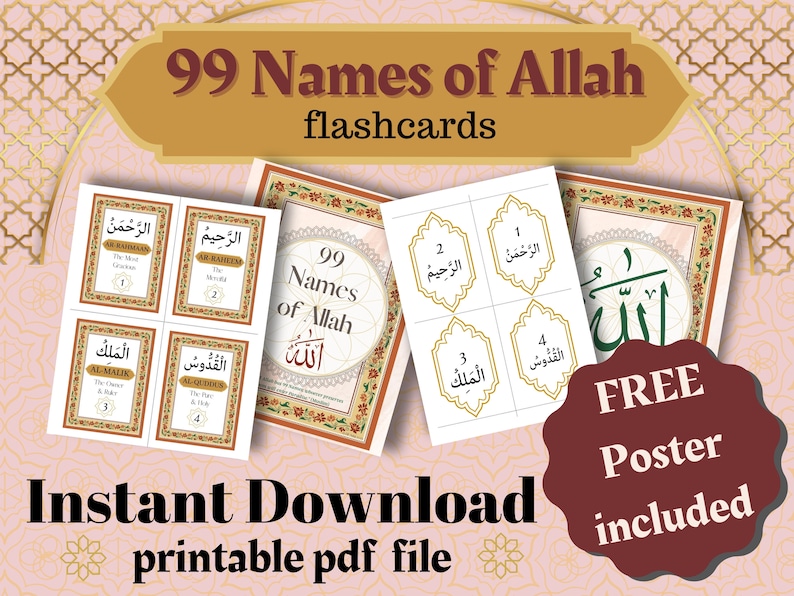 99 Names of Allah Printable Flashcards Digital Download - Etsy