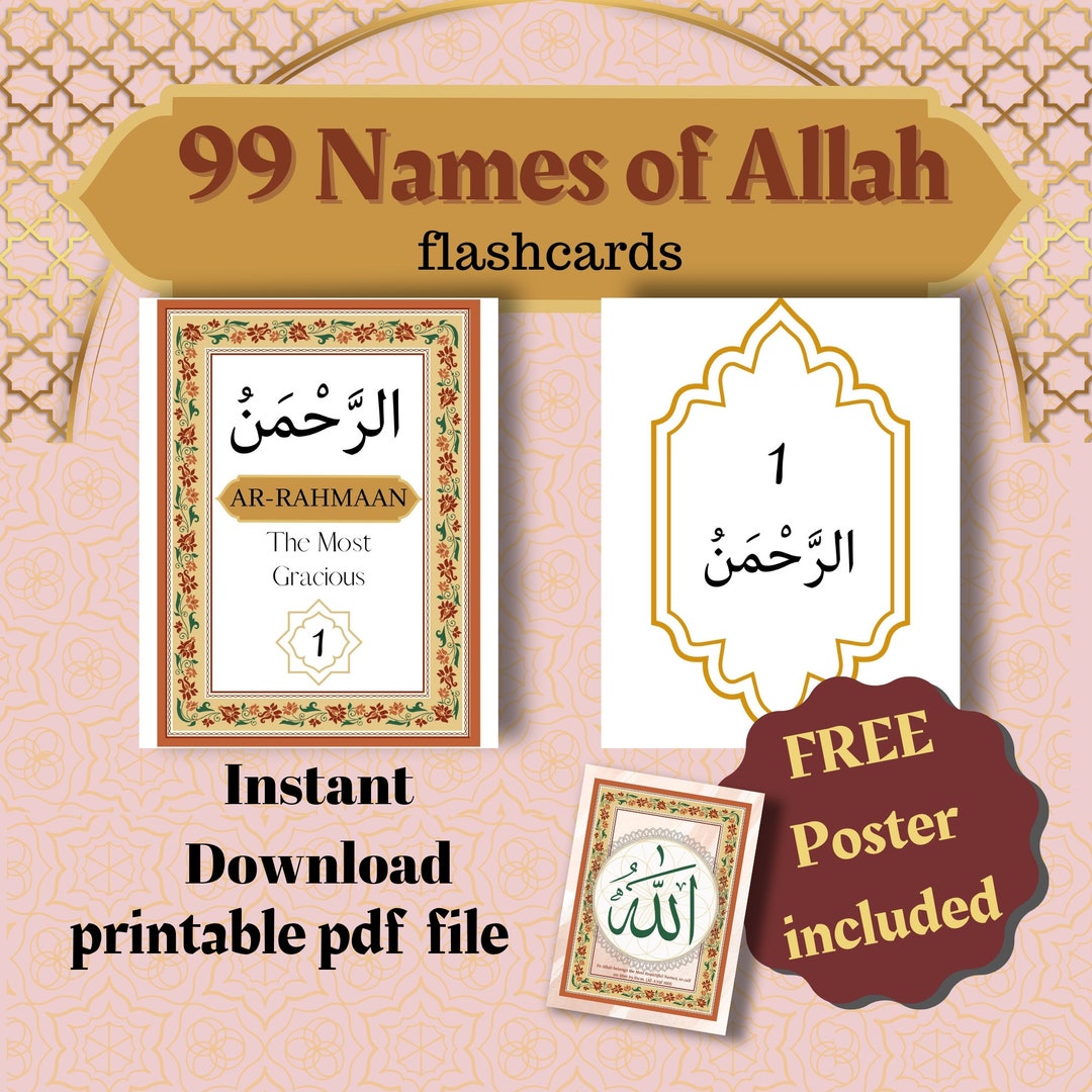 99 Names of Allah Printable Flashcards With Free Poster - Etsy UK