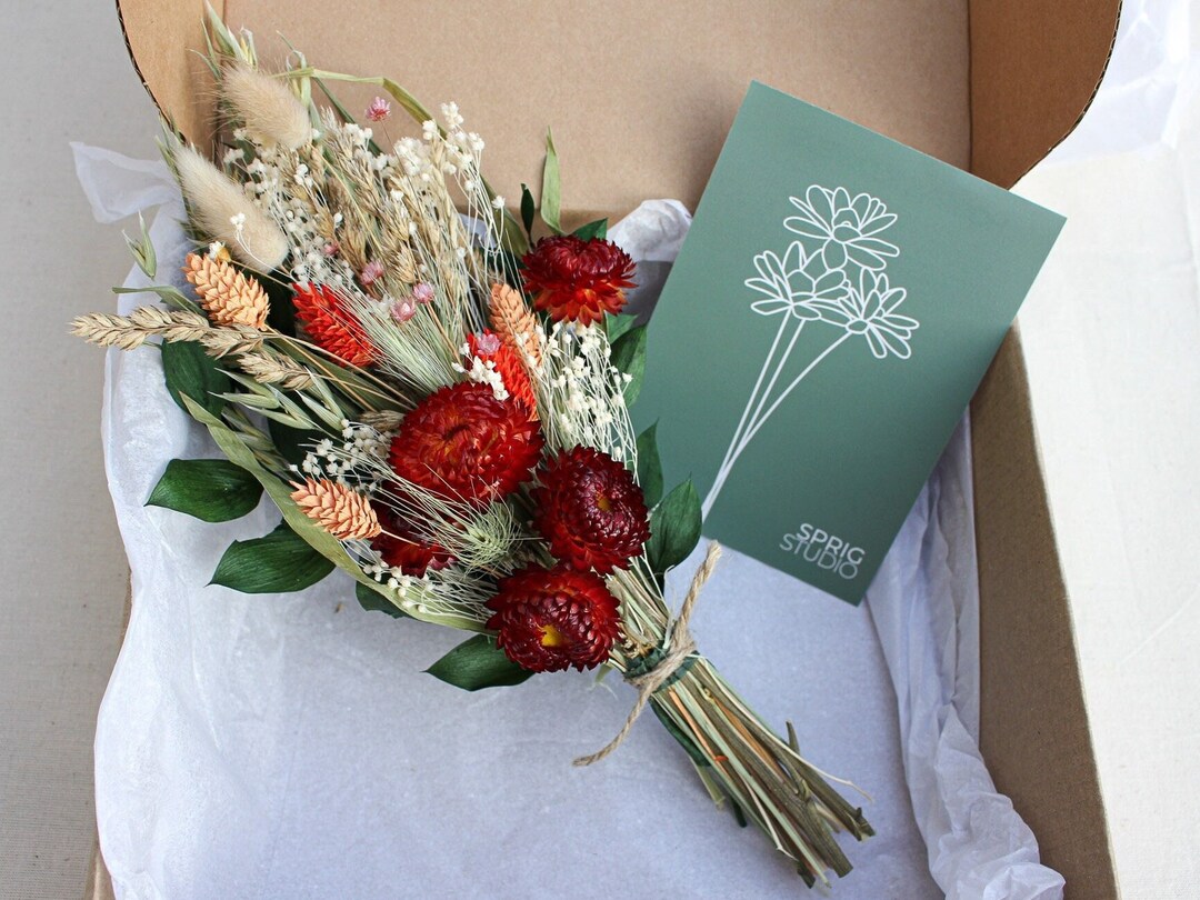 RUBY Red Dried Flower Bouquet Burgundy Coral Rust Boho Posy Decor Gift ...