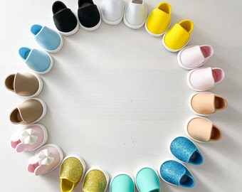 Doll Shoes made with Soft Material, Handmade shoes,  For Dolls with Foot Size 3-3,5-4cm, Bright slip-ons BJD Doll and Textile Dolls