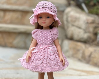 Dress for 32cm / 13Inch Doll, Knitted Clothing Paola Reina, Little Darling Outfit, Skirt with Petticoat, Knitted Dress Llorens, Pink Clothes