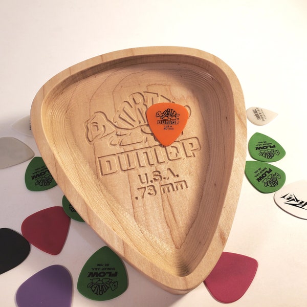 Handcrafted XL Maple Wood Guitar Pick Dish - Extra Large Dunlop Style Engraving