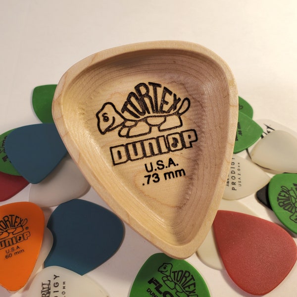 Handcrafted Maple Wood Guitar Bass Pick Dish - Dunlop Style Engraving