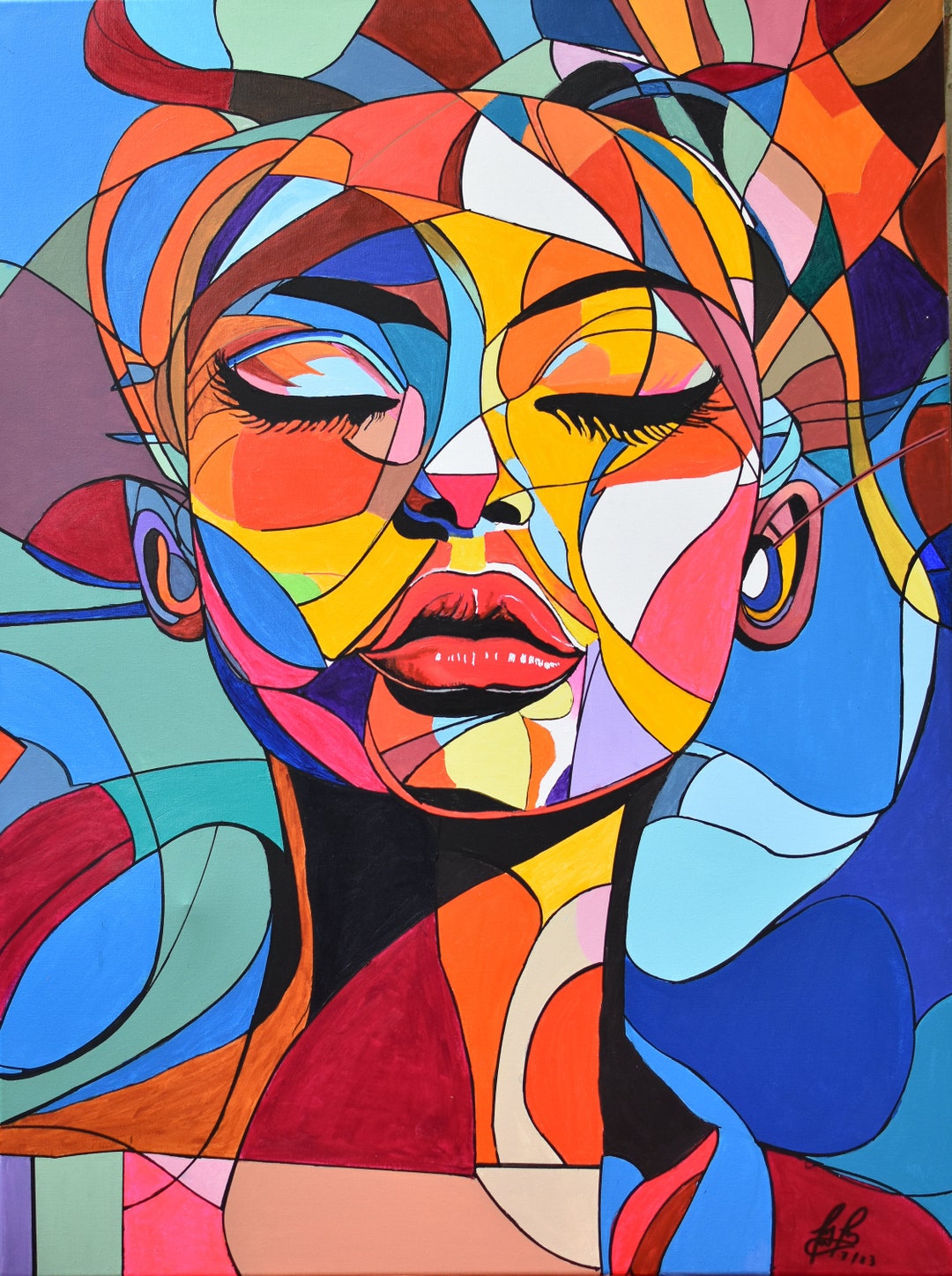 Abstract Portrait Original Acrylic Painting. Original Painted by Percy ...
