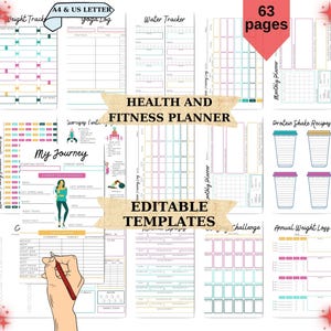 Editable Workout Planner Template, Fitness Planner, Weight Loss Tracker, Health Planner, Exercising Calendar, Weekly, Daily Workout Template
