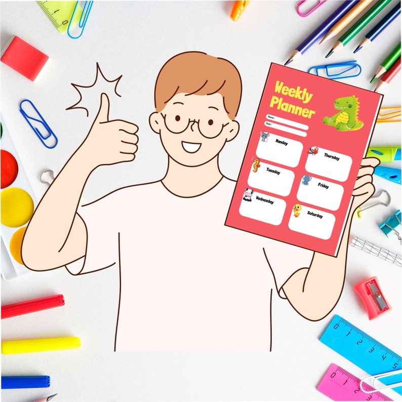 Weekly kids calendar printable visual schedule perpetual calendar