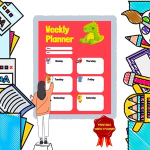 Weekly Kids Calendar, Printable Visual Schedule, Perpetual Calendar, Weekly Routine, Week At A Glance, Childrens Routine Chart, Kids Planner