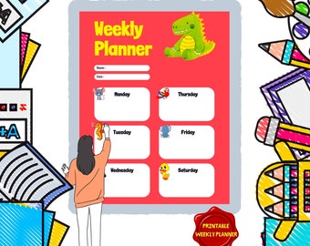 Weekly Kids Calendar, Printable Visual Schedule, Perpetual Calendar, Weekly Routine, Week At A Glance, Childrens Routine Chart, Kids Planner