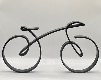 Minimalistische fietsfiguur fiets woondecoratie in een lijn voor fietsen liefhebbers 3d geprinte lijnkunst beeld van een fiets decoratie