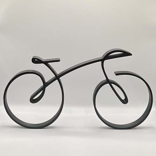 Minimalistische fietsfiguur fiets woondecoratie in een lijn voor fietsen liefhebbers 3d geprinte lijnkunst beeld van een fiets decoratie