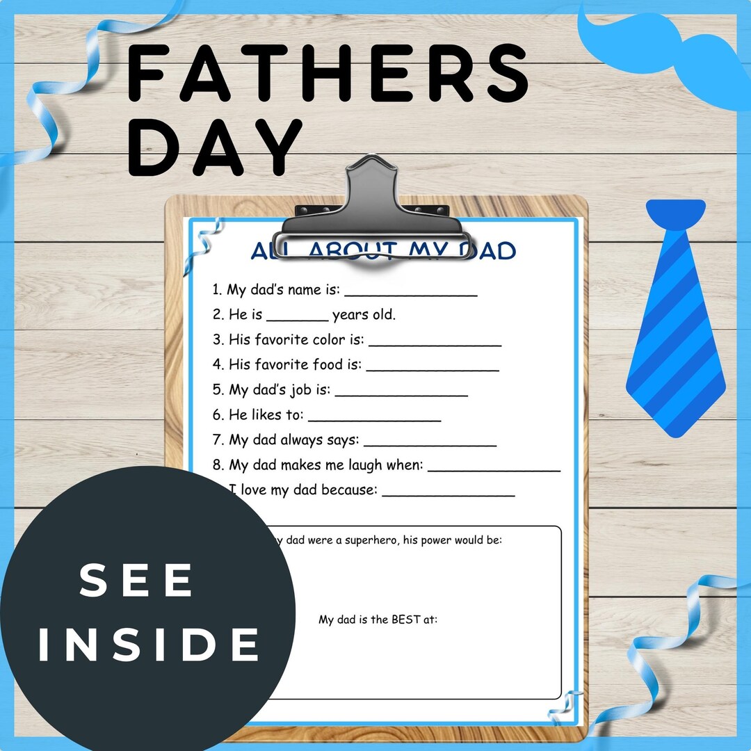 All About Dad Printable, Fathers Day Gift From Kids, Fathers Day ...