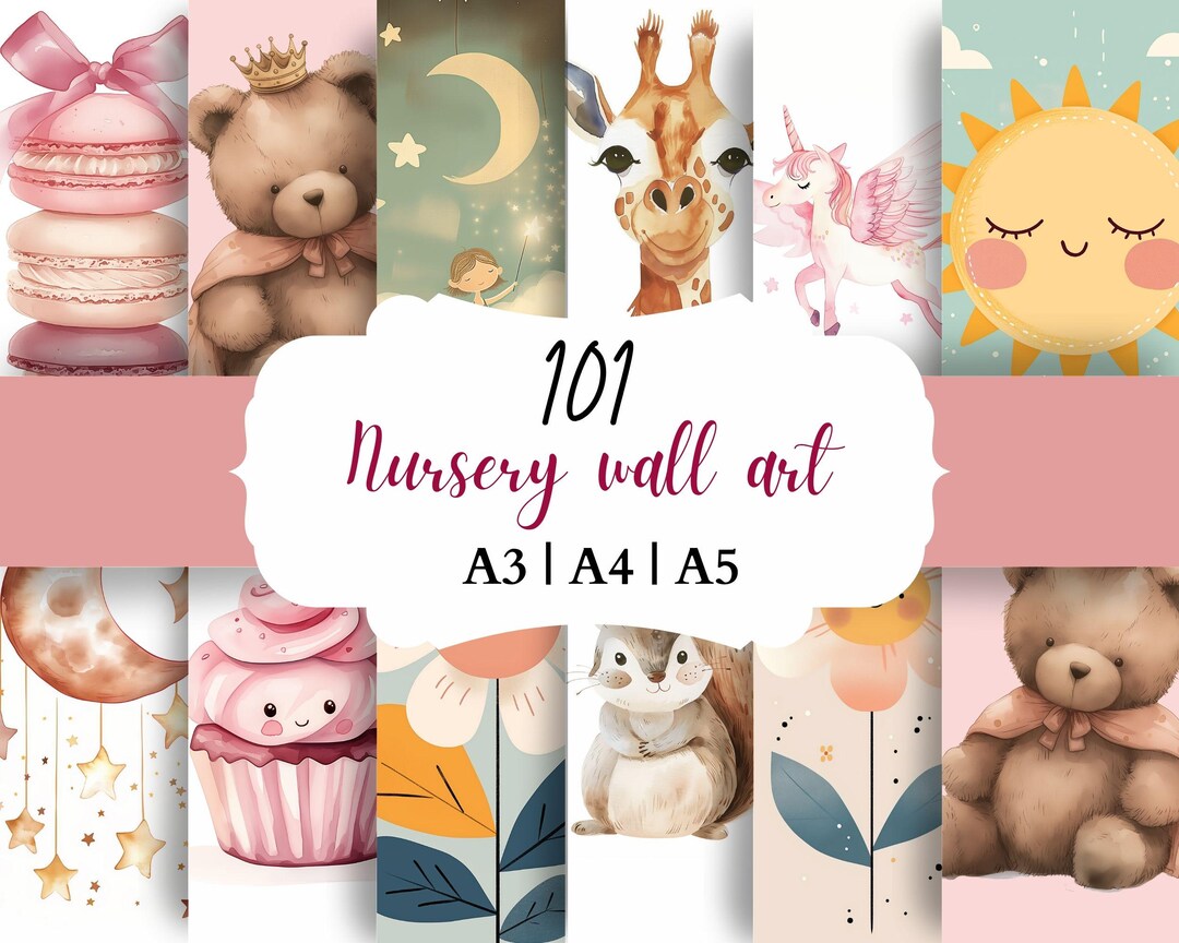 Bundle of 101 Nursery Wall Art Prints - Kids Room Decor, Baby Bedroom ...