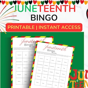 Juneteenth-bingospel, afdrukbare feestactiviteit voor kinderen, volwassenen, werk of kerkevenementen, gezinsvriendelijk plezier, Juneteenth-bundel