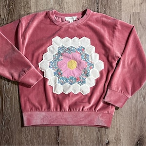 Girls Pink Velour - Quilted Sweatshirt