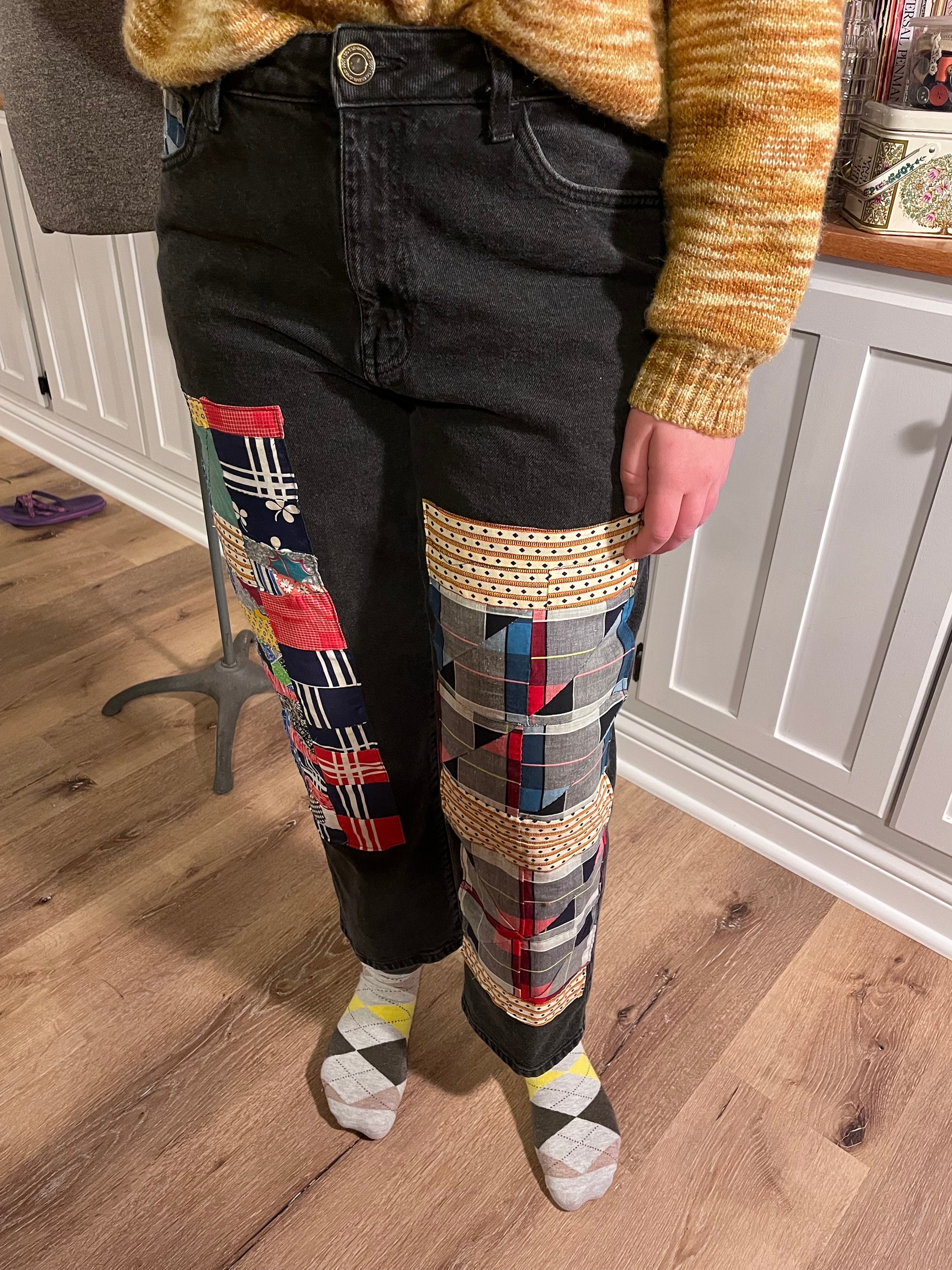 Black Patchwork Quilted Jeans - Etsy