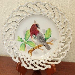 Vintage Ucagco Japan Lattice Plate 1950&#39;s Exotic Bird on Branch