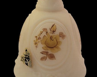 Vintage Fenton Yellow Custard Glass Bell Hand-Painted with Raised Decoration