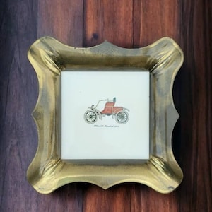 Vintage Ash Tray? Decor &quot;Oldsmobile Runabout 1903&quot; Tile Metal Heavy Square