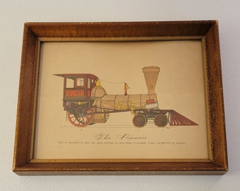 Vintage Framed Evelyn Curro Print "The Pioneer" Old Train Chicago History