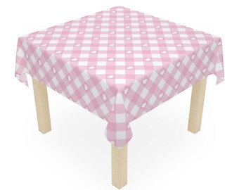 Barbie Style Tablecloth in Pink Gingham with  Heart Plaid Design for Easter Holidays or Picnics.