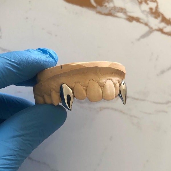 GRILLZ Vampire Canine tooth full design model, custom made, for men, for women, dental putty kit included, silver/gold grillz tooth