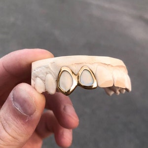 GRILLZ Open design model, custom made double teeth, for men, for women, dental putty kit included, silver/gold/golden alloy grillz tooth cap image 2