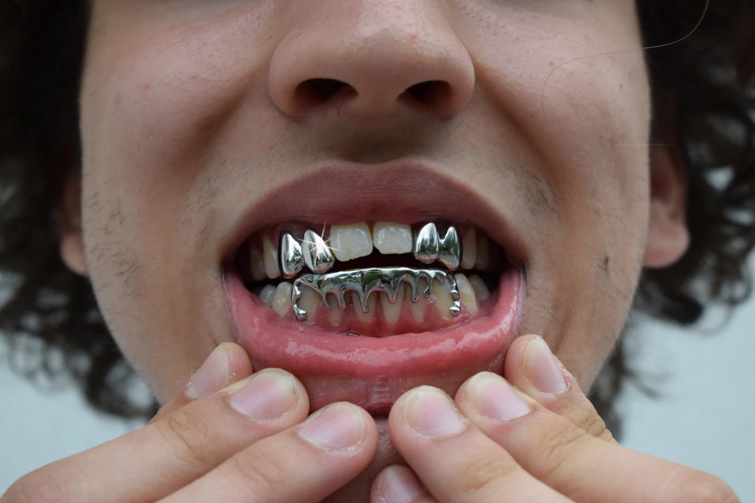 GRILLZ Drop Bridge Design Model, Custom Made Double Teeth, for Men, for