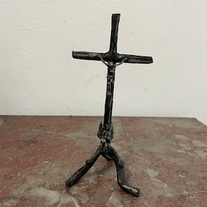 Simple standing crucifix gazelle piece wrought iron crucifix Jesus ca. 1950s - 18 cm - approx. 7 inches