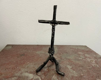 Simple standing crucifix gazelle piece wrought iron crucifix Jesus ca. 1950s - 18 cm - approx. 7 inches