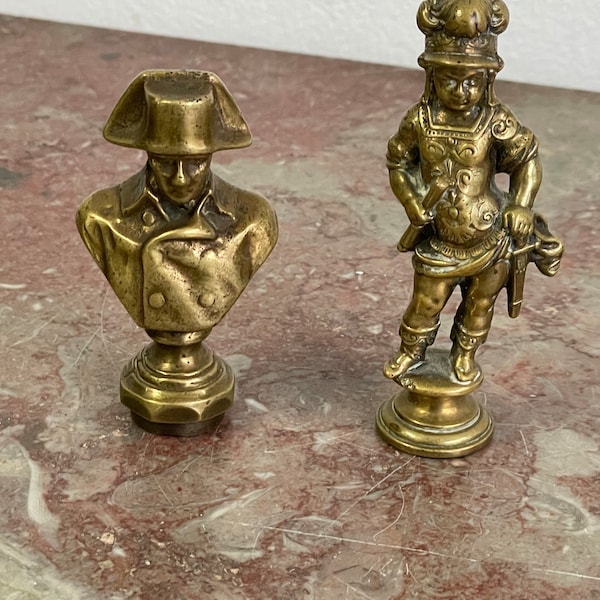 2 different wax seal stamps Laque Seal - Napoleon or Medieval woman - herald 7 or 8.5 cm high (aprox 3 inches) Solid brass