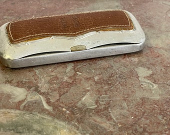 Glasses case aluminum with leather inlay 1960s vintage approx. 15.5 cm length Hard case