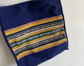 Cotton shoulder bag 1980s Woven ikat style India 33x35 cm with handle 82 cm Shoulder bag cotton woven blue multicolour handmade