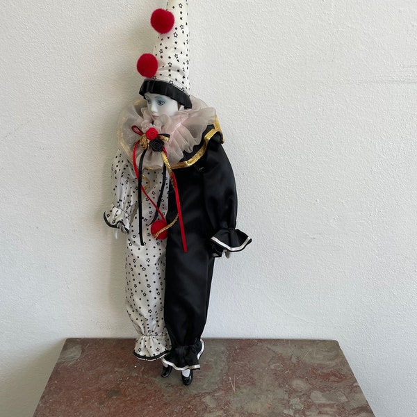 Poupée Pierrot En Plastique Vintage 42 Cm - Années 70/80 - Décoration Rétro