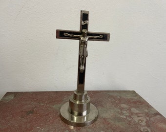 22 cm / 9 inch Art Deco standing Crucifix with Jacob's ladder at the back. Very special and rare piece