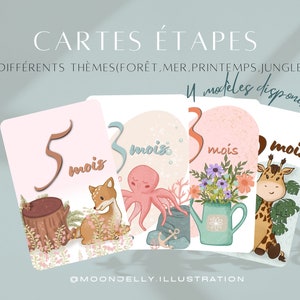 Cartes étapes bébé- Thèmes au choix Forêt, Mer, Jungle, Printemps