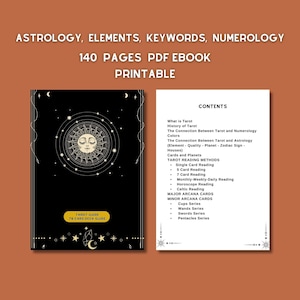 Aprende el Tarot para principiantes, 140 hojas imprimibles en PDF, descarga instantánea, formación en tarot basada en astrología y numerología.