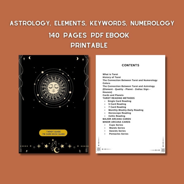 Aprenda el Tarot para principiantes, libro electrónico imprimible de 140 hojas PDF, descarga instantánea, libro electrónico de entrenamiento de tarot basado en astrología y numerología