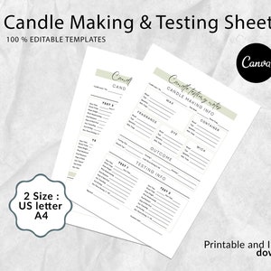 Kerzentest-Vorlage, Kerzenherstellungs-Testblatt, Printable Candle Business, Kerzenetikett, Kerzen-Gudie, Testhinweis, Kerzenmacher DIY