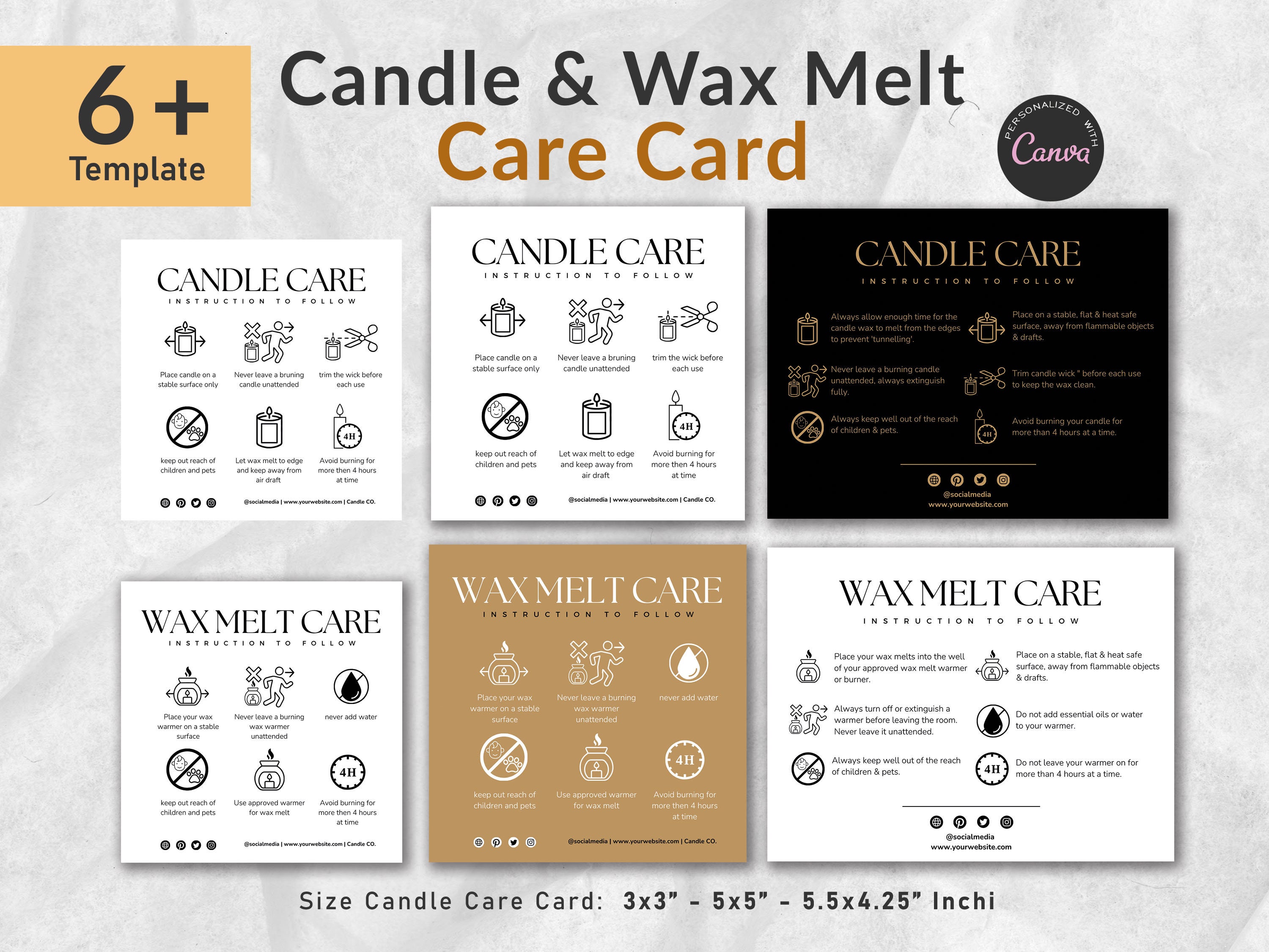 Editable Wax Melt Care Card Template, Wax Candle Care Instructions, Wax  Safety Guide Template, Wax Melt Packaging for Candle Business 