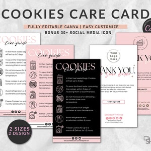 Cookie Care Card, Cookie-Anleitung, Cookie-Paket, Kuchenpflege, Kuchenschneiden, Printable Cookies-Pflegeanleitung, Verpackungspflege Danke Einlage