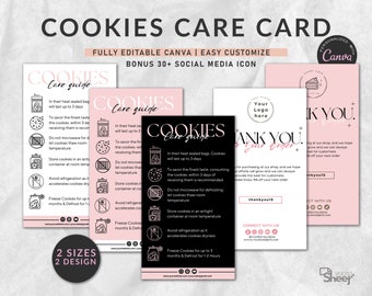 Cookie Care Card, Cookie Instructions, Cookie Package, Cake care cake cutting, Printable Cookies care guide, Packaging Care Thank You Insert